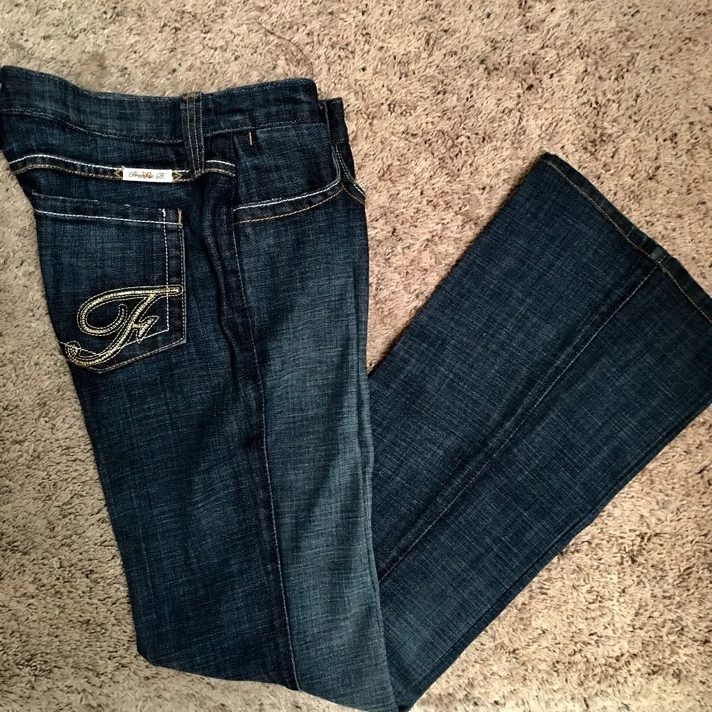 FRANKIE B HIPSTER FLARE JEANS BLING LOGO POCKETS🔥 - Picture 2 of 8